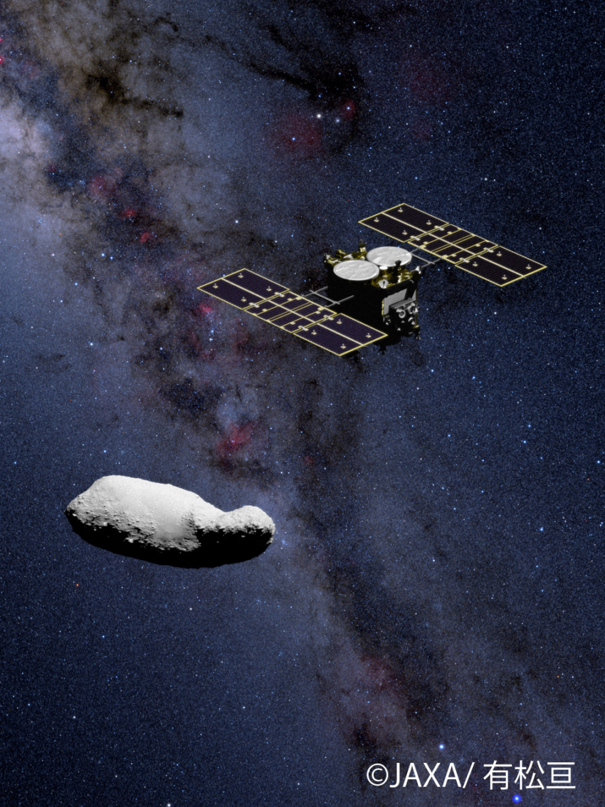 Artist image of Hayabusa2 with the asteroid 2001 CC21